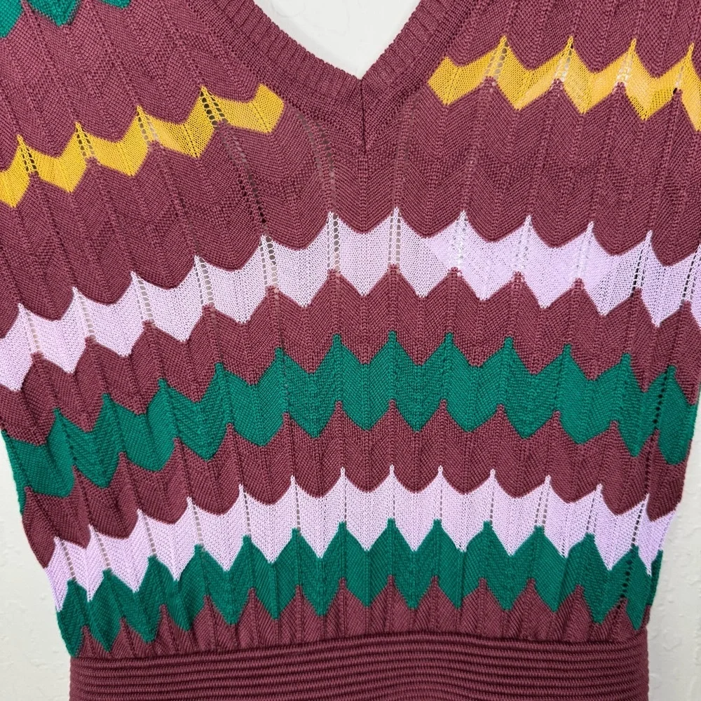 NWT M MISSONI Wide Leg Knit Jumpsuit Long Overalls Zig Zag Pattern V-Neck XS - Picture 10 of 16